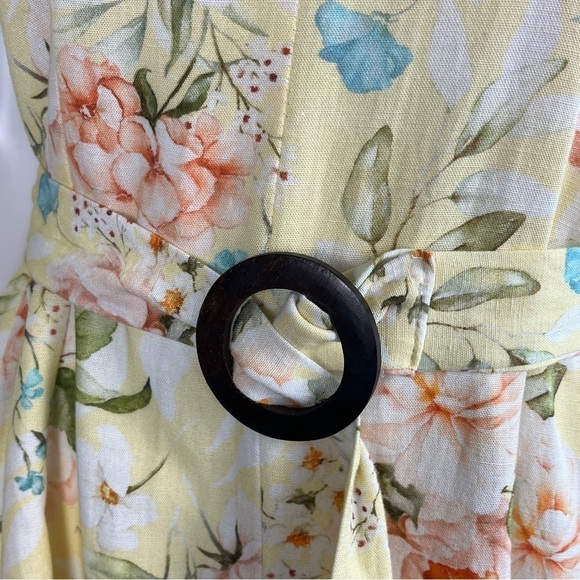 Code By Lifestyle Women’s Size 12 Yellow Floral Linen Cotton Fit & Flare Dress - Picture 4 of 16